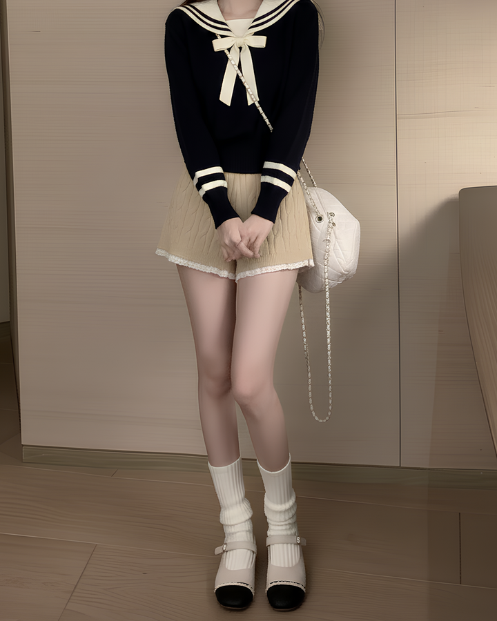 レースヘムふわもこケーブルニットショーツ Mc 624