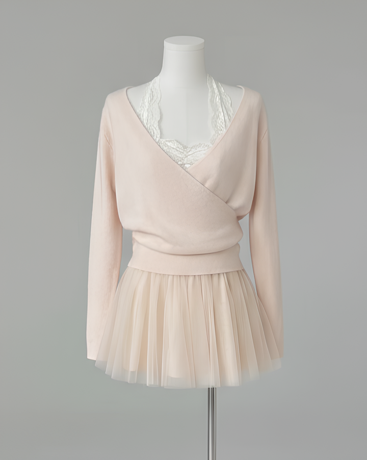 ミルクティーレースカシュクールトップス×スカート Mc758