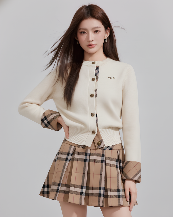 チェックラインニットカーディガン Mc 595