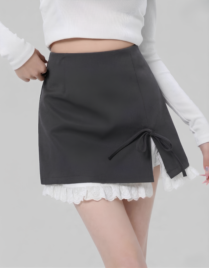 レースレイヤードリボンミニスカート Mc 794