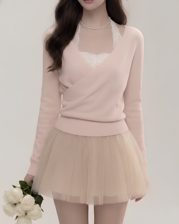 ミルクティーレースカシュクールトップス×スカート Mc758