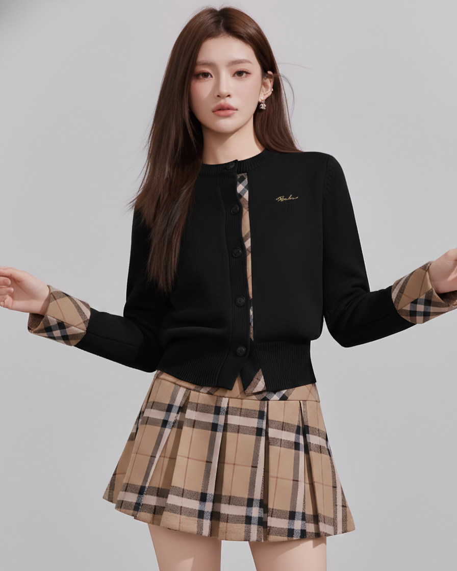 チェックラインニットカーディガン Mc 595