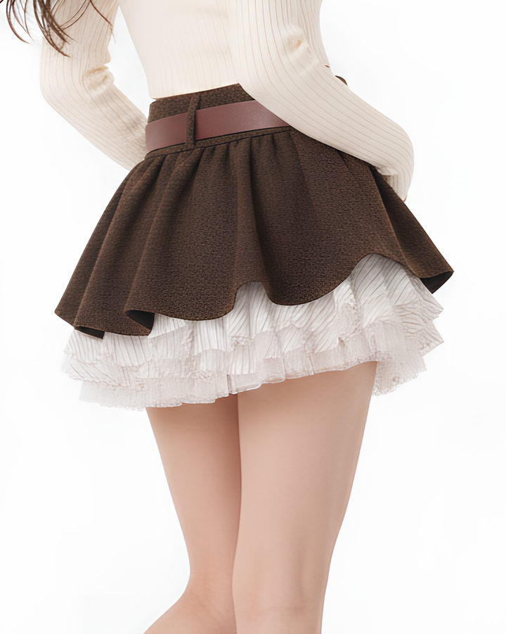 ベルト付きチュールレイヤードミニスカート Mc 768