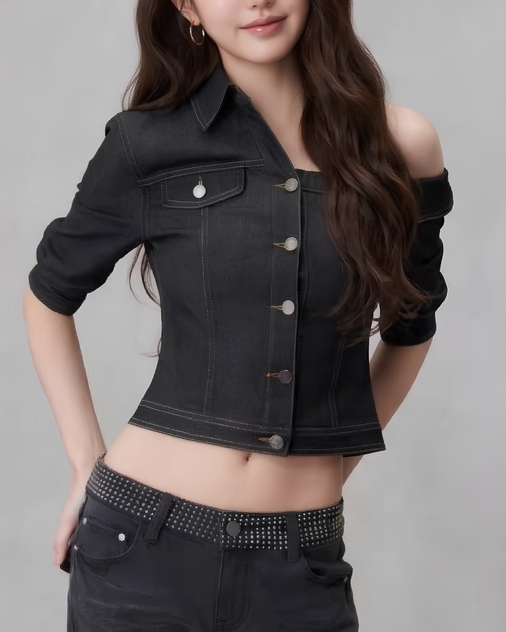 アシメショルダーガーリーデニムジャケット Mc 807