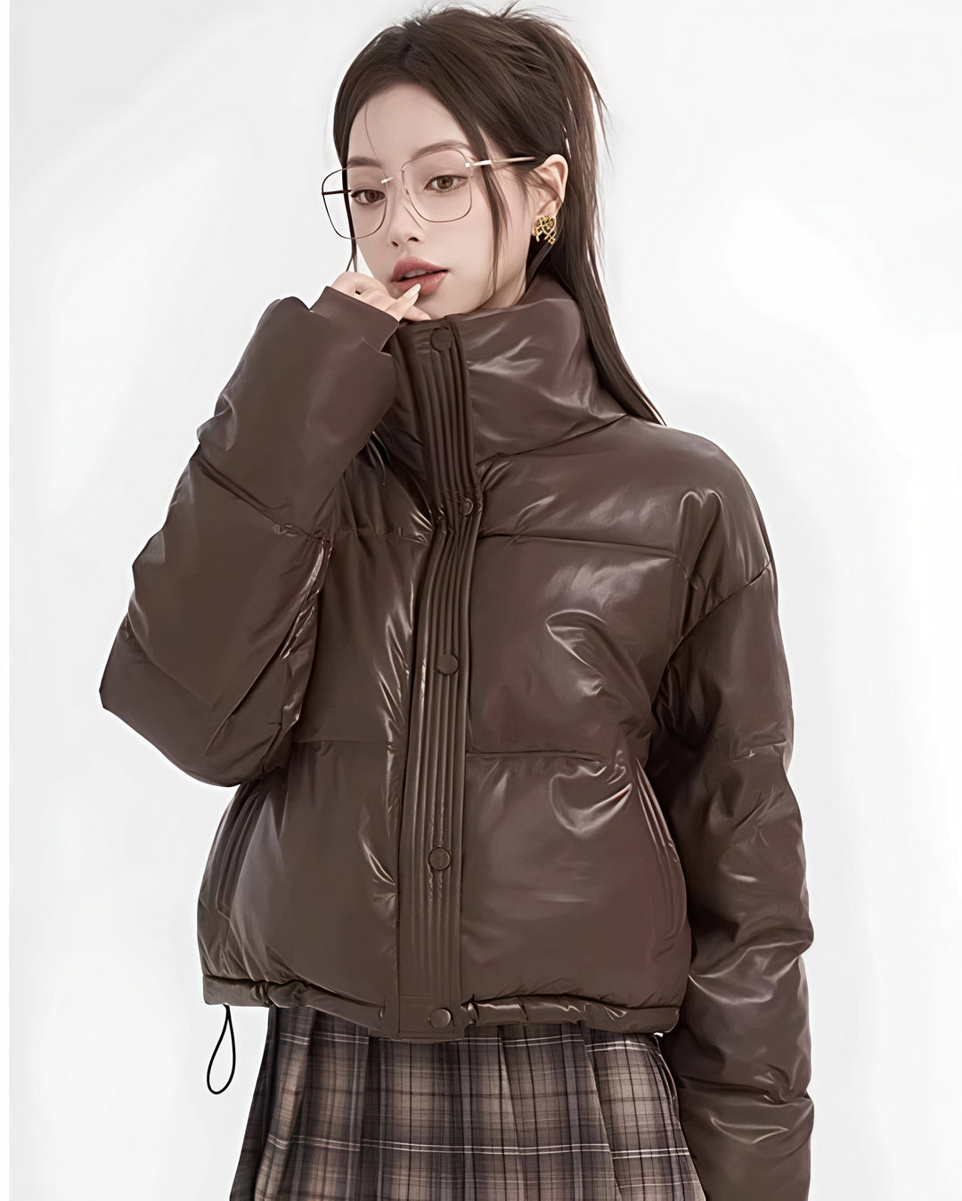 レザーブラウンショートダウンジャケット Mc 634