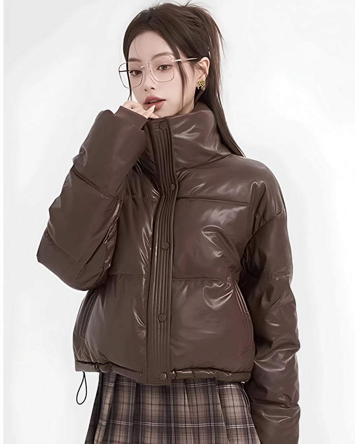 レザーブラウンショートダウンジャケット Mc 634