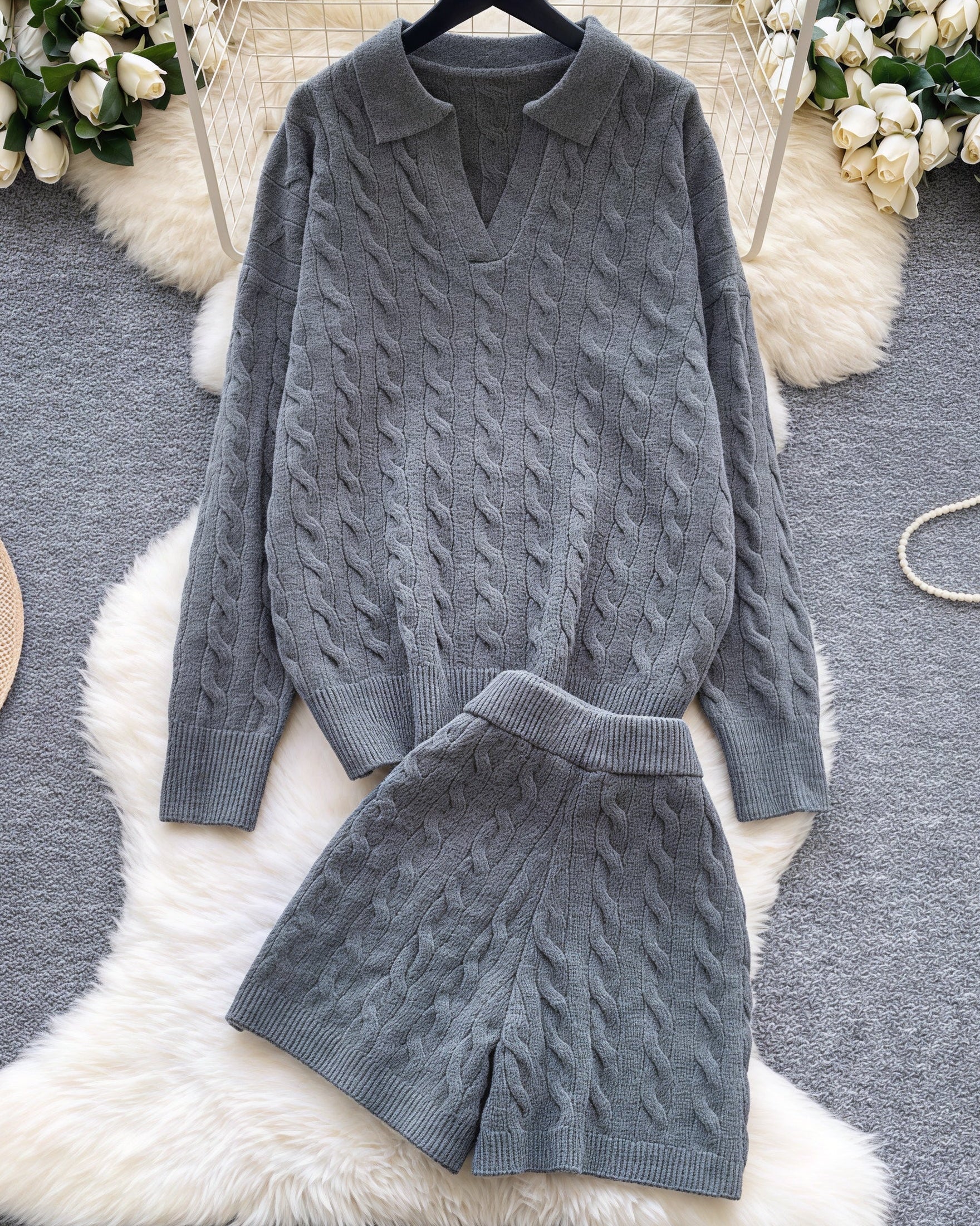 最終お値下げ♡familiarセーター・ジャンパー・パンツセット ポロ襟ツイストニット×ショートパンツセットアップ Mc 208 – micury