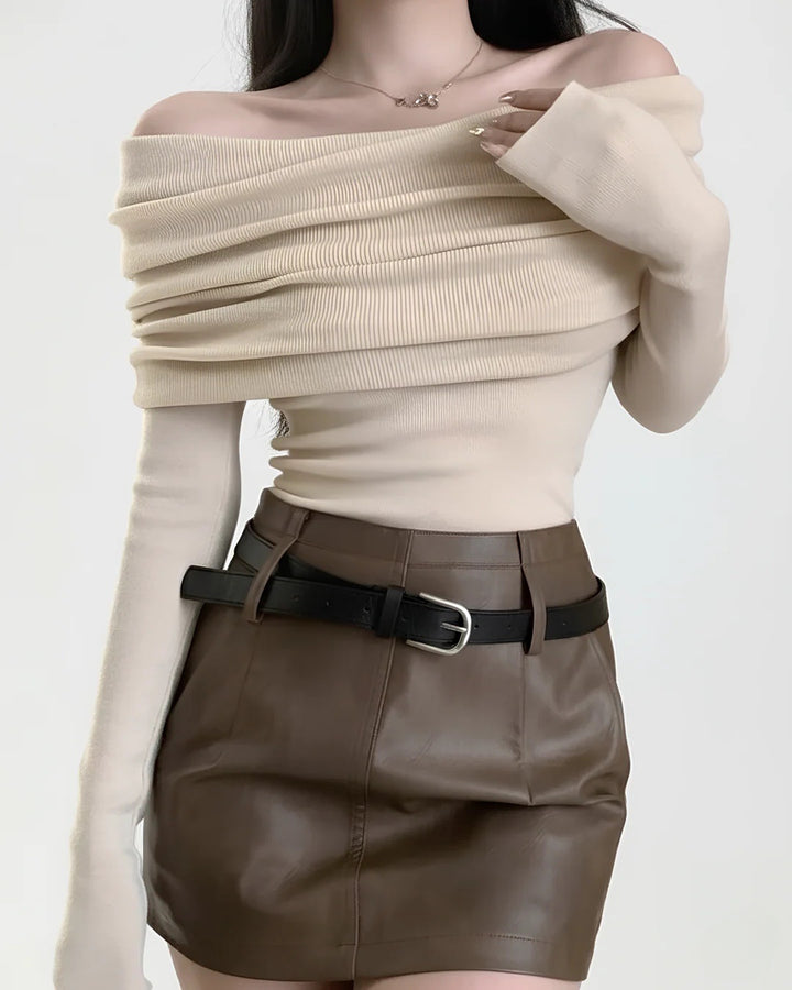 オフショルダードレープリブトップス Mc 394