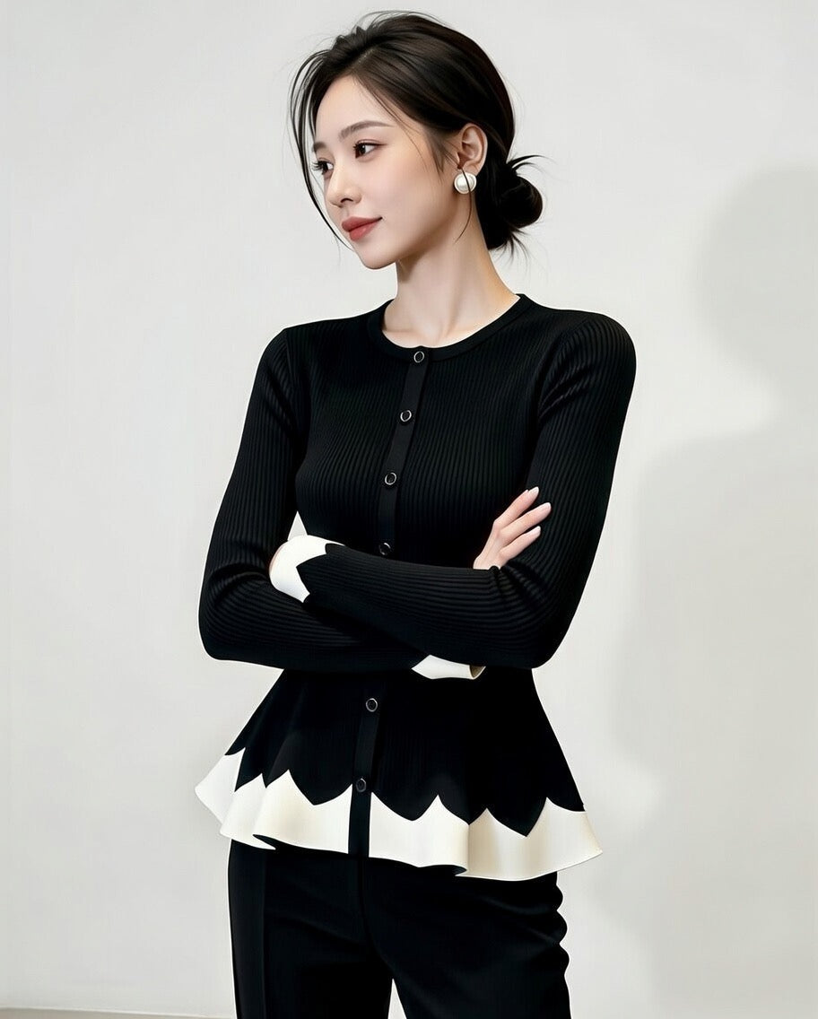 バイカラーフリルペプラムリブトップス Mc 731