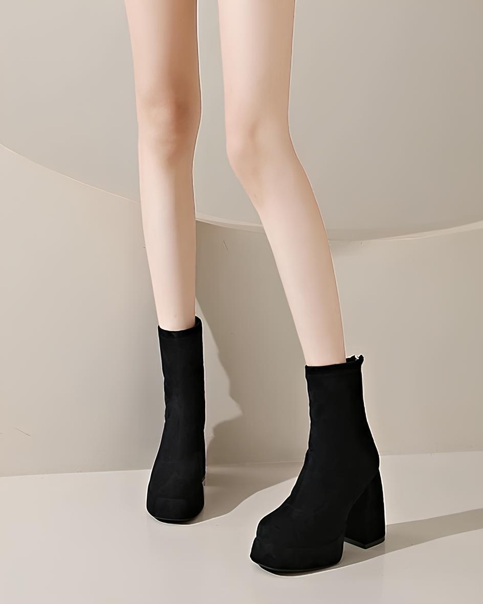 スエード厚底スクエアショートブーツ Mc 623