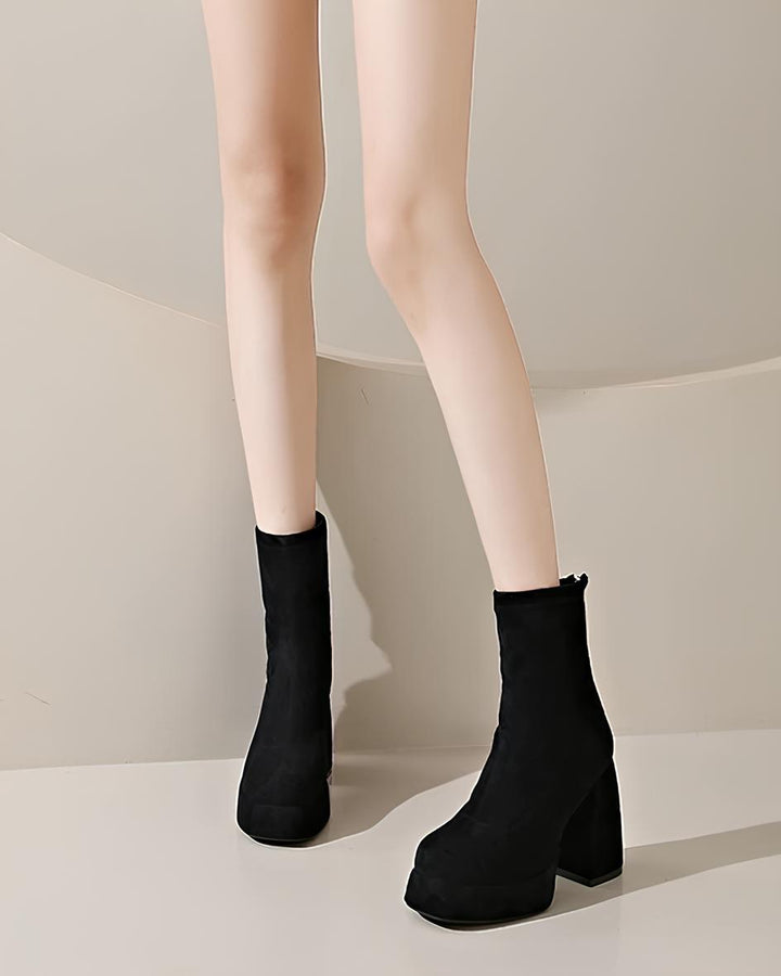 スエード厚底スクエアショートブーツ Mc 623