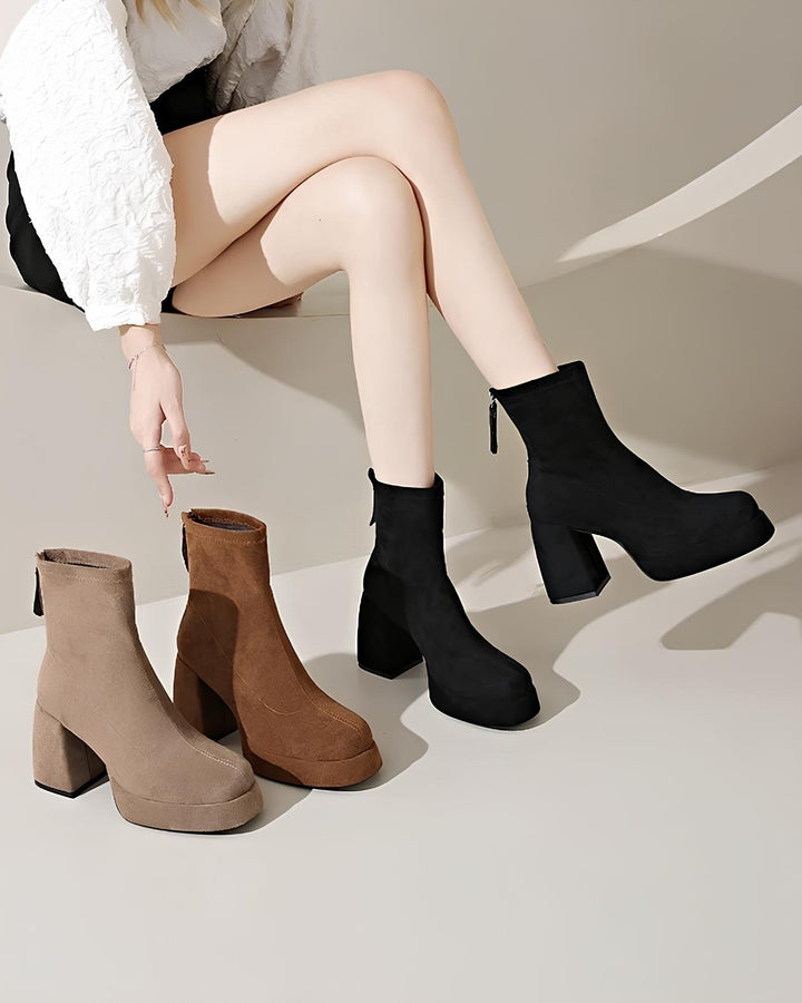 スエード厚底スクエアショートブーツ Mc 623