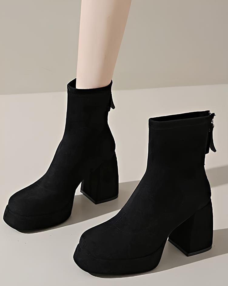 スエード厚底スクエアショートブーツ Mc 623