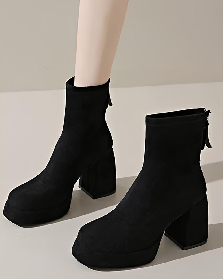 スエード厚底スクエアショートブーツ Mc 623