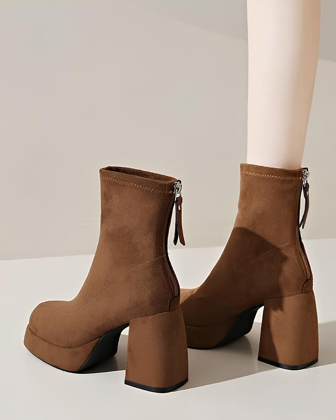 スエード厚底スクエアショートブーツ Mc 623