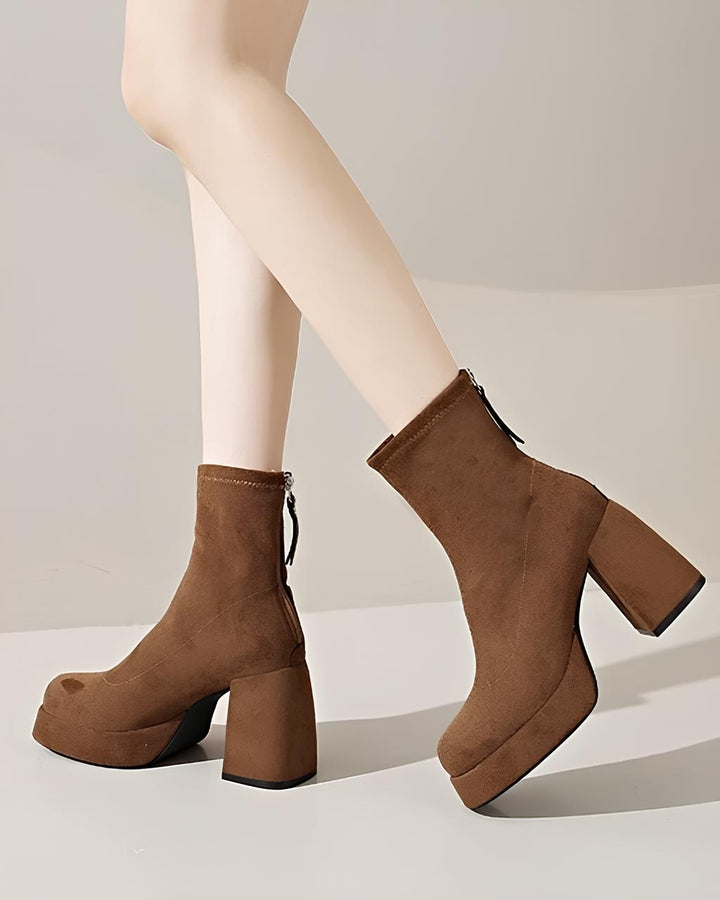 スエード厚底スクエアショートブーツ Mc 623