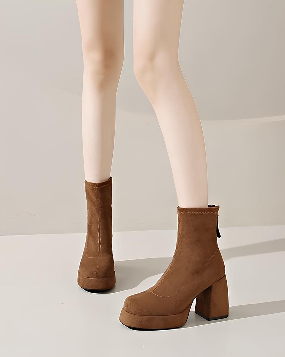 スエード厚底スクエアショートブーツ Mc 623