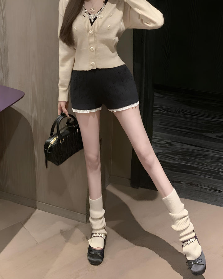 レースヘムふわもこケーブルニットショーツ Mc 624