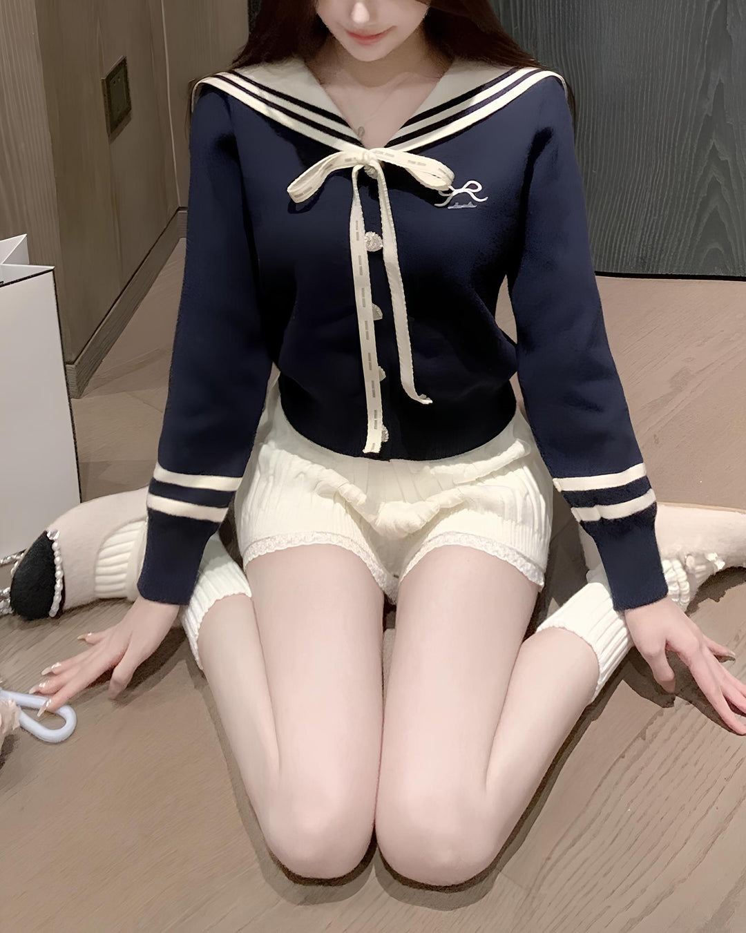 レースヘムふわもこケーブルニットショーツ Mc 624