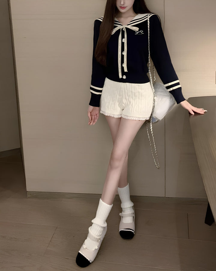 レースヘムふわもこケーブルニットショーツ Mc 624