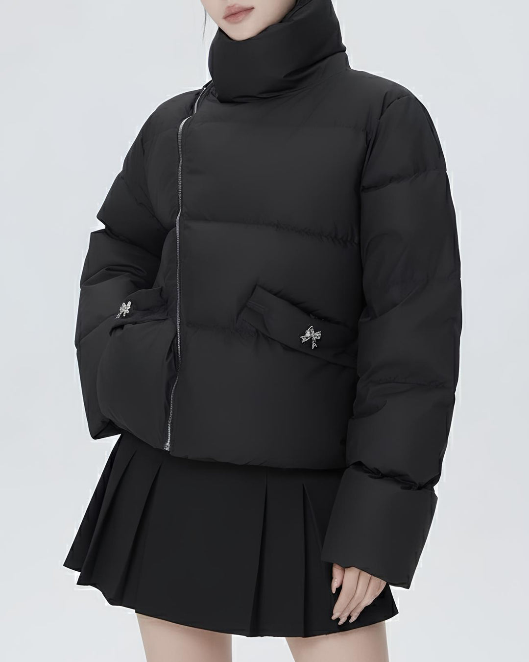 アシメジップリボンチャームショートダウンMc 629