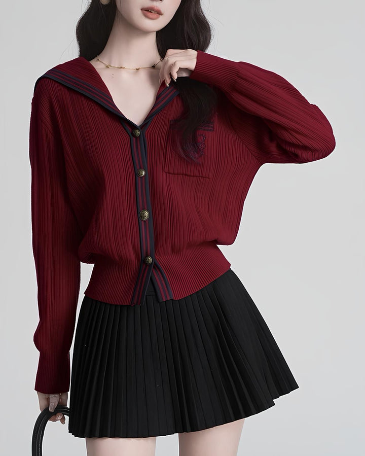 セーラーカラー配色リブニットカーディガン Mc 630