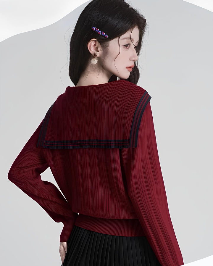 セーラーカラー配色リブニットカーディガン Mc 630