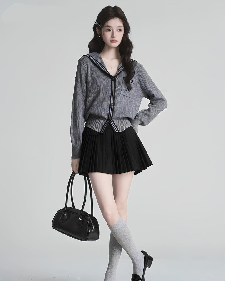 セーラーカラー配色リブニットカーディガン Mc 630