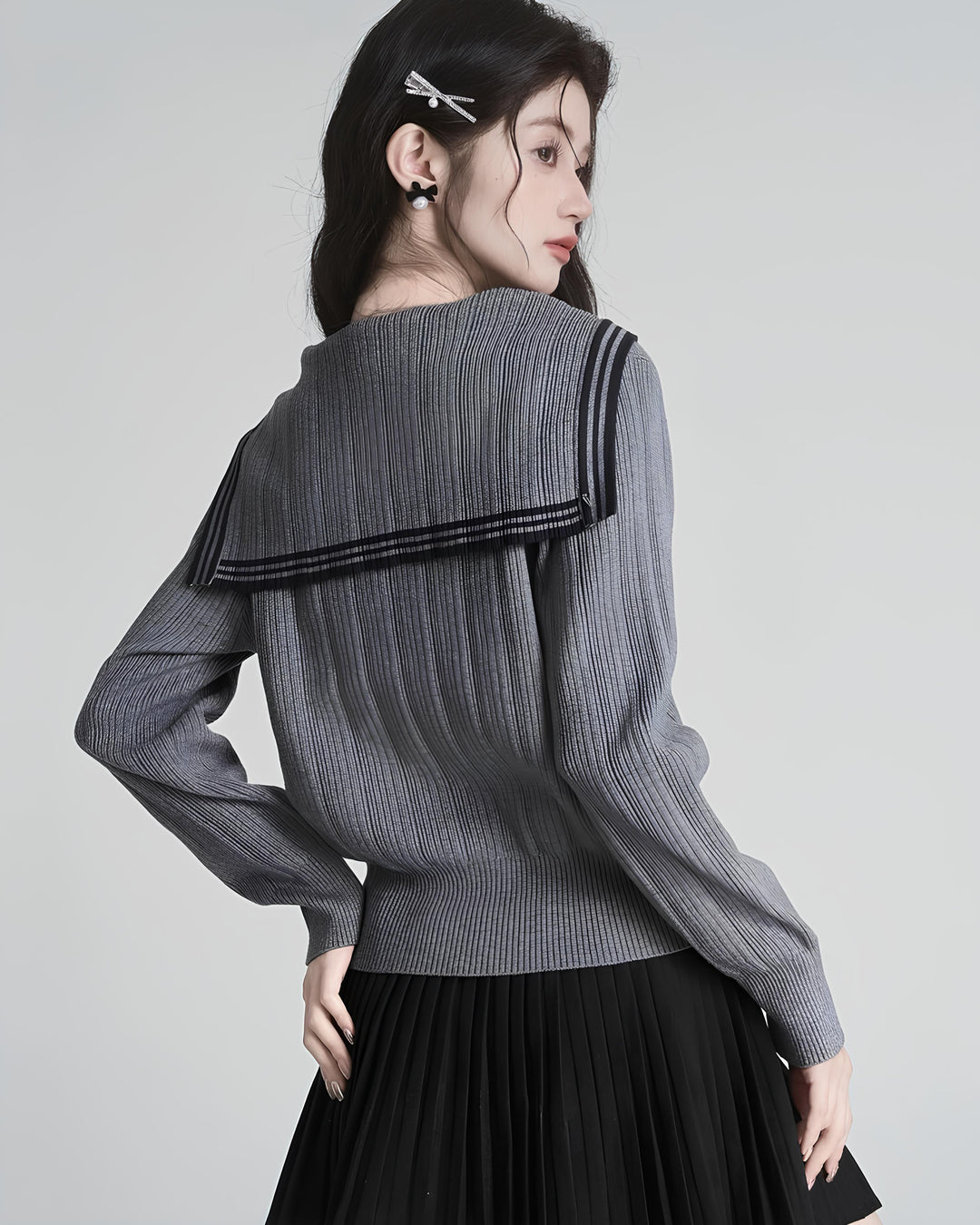 セーラーカラー配色リブニットカーディガン Mc 630