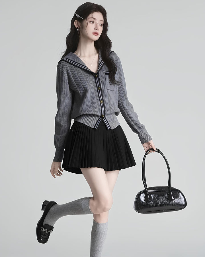 セーラーカラー配色リブニットカーディガン Mc 630