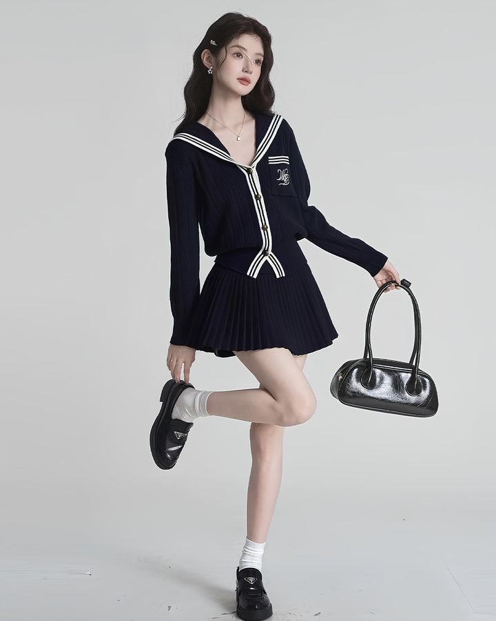 セーラーカラー配色リブニットカーディガン Mc 630