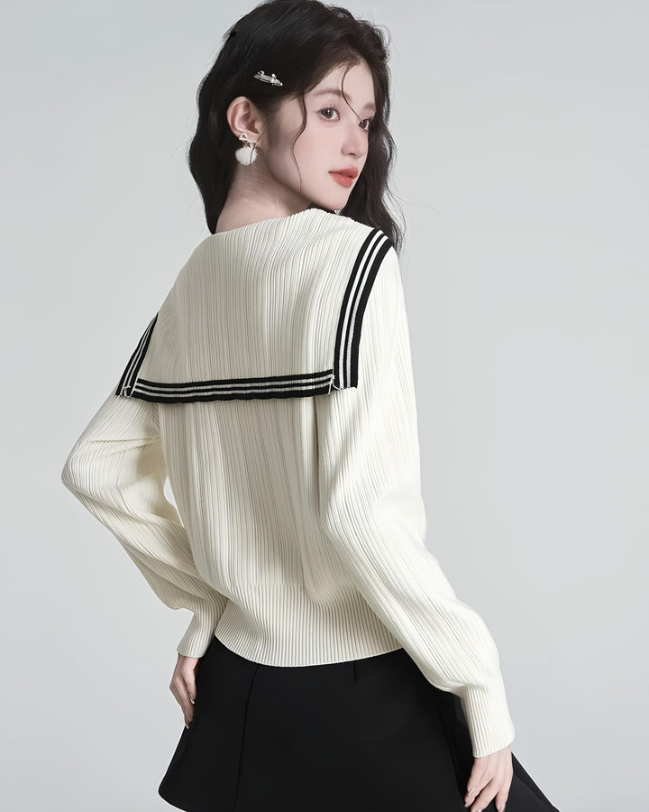 セーラーカラー配色リブニットカーディガン Mc 630