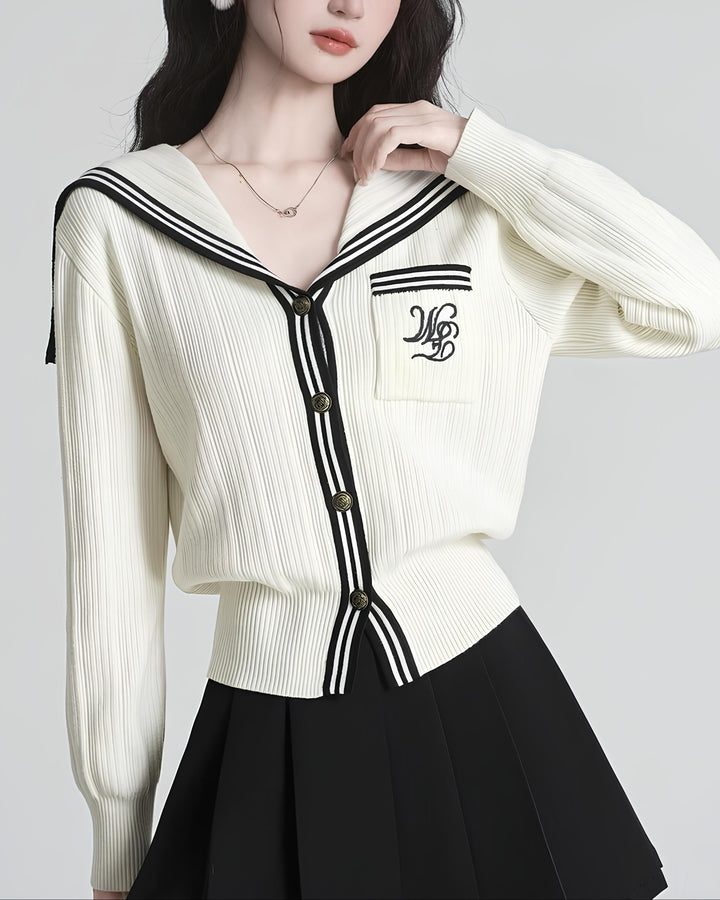 セーラーカラー配色リブニットカーディガン Mc 630