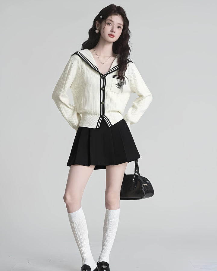 セーラーカラー配色リブニットカーディガン Mc 630