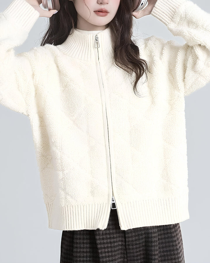 もこふわキルティング風ニットブルゾン Mc 631