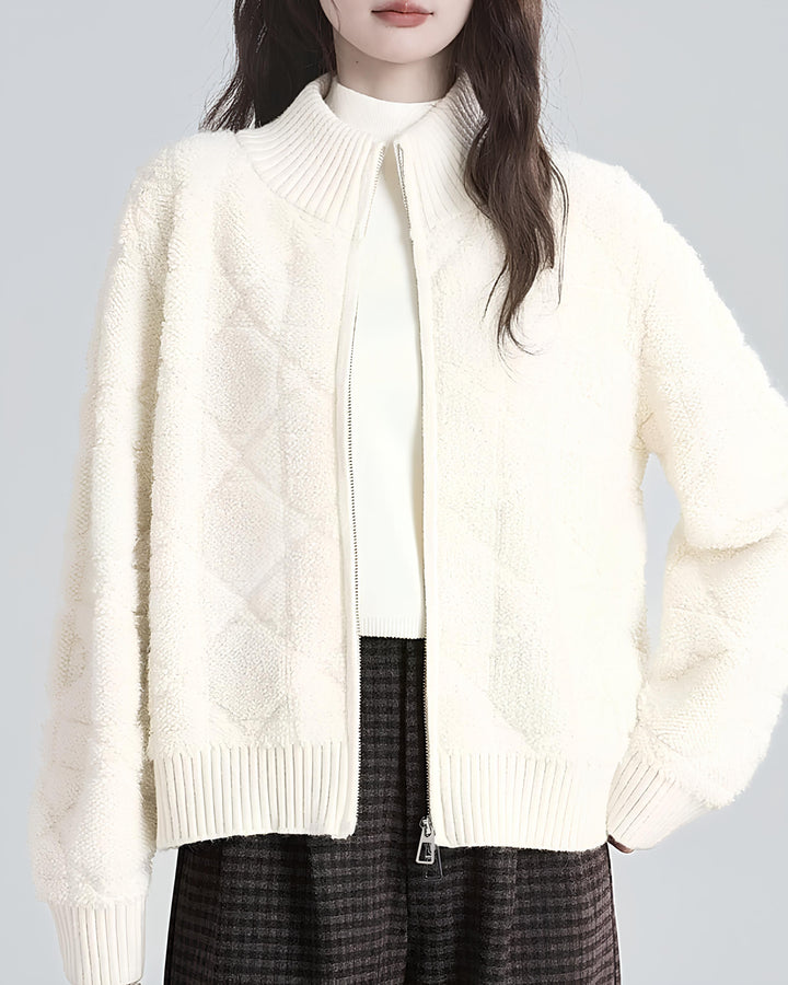 もこふわキルティング風ニットブルゾン Mc 631