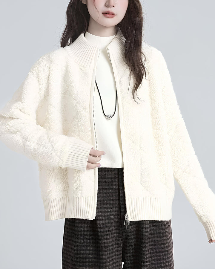 もこふわキルティング風ニットブルゾン Mc 631