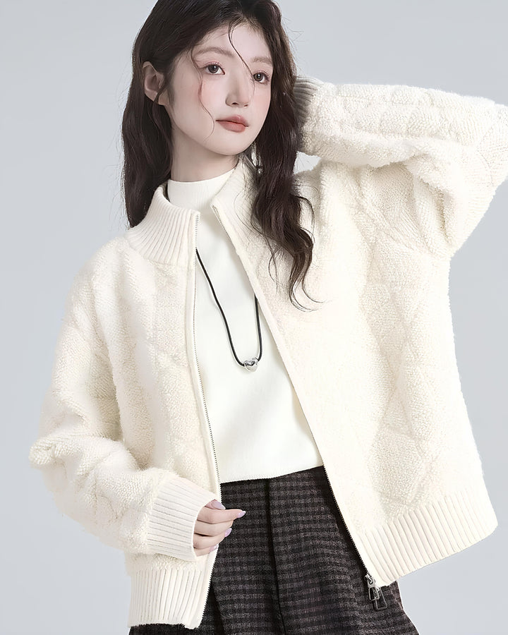 もこふわキルティング風ニットブルゾン Mc 631