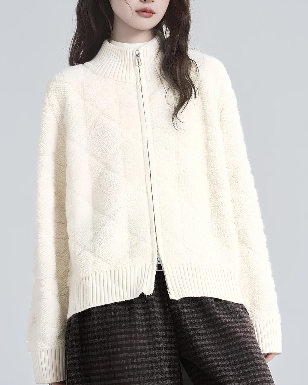 もこふわキルティング風ニットブルゾン Mc 631