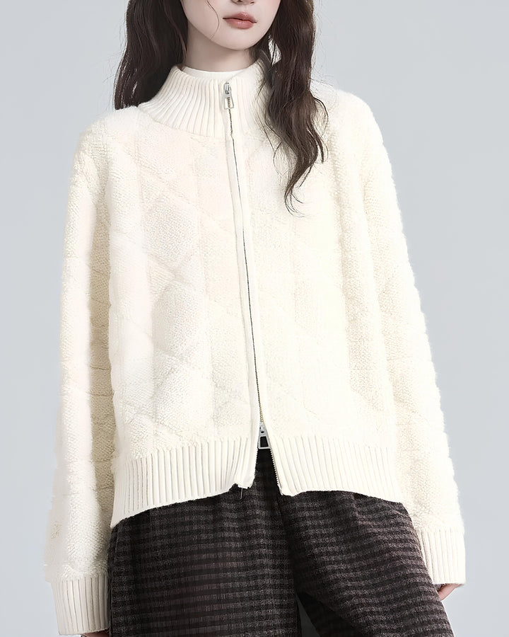 もこふわキルティング風ニットブルゾン Mc 631