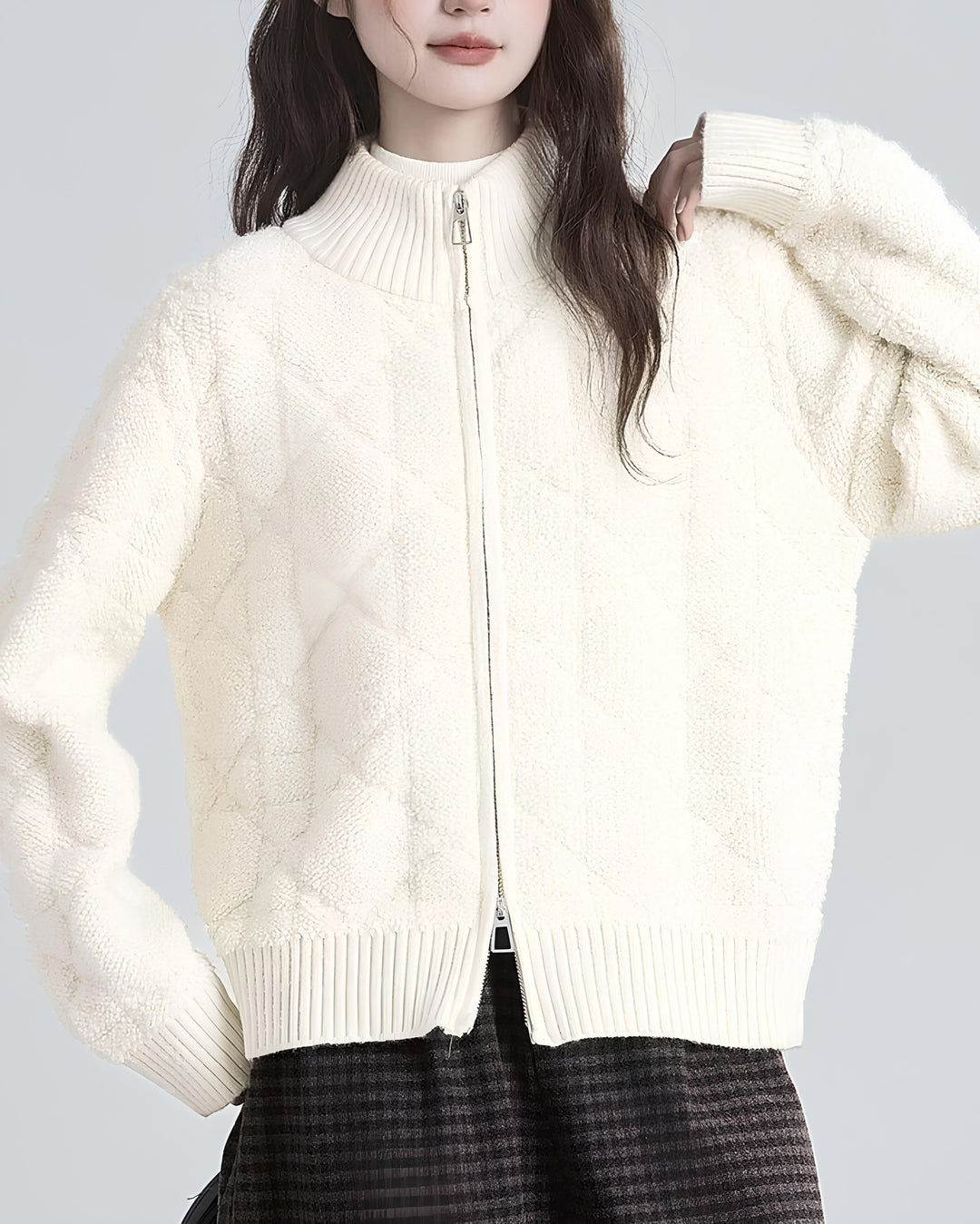 もこふわキルティング風ニットブルゾン Mc 631