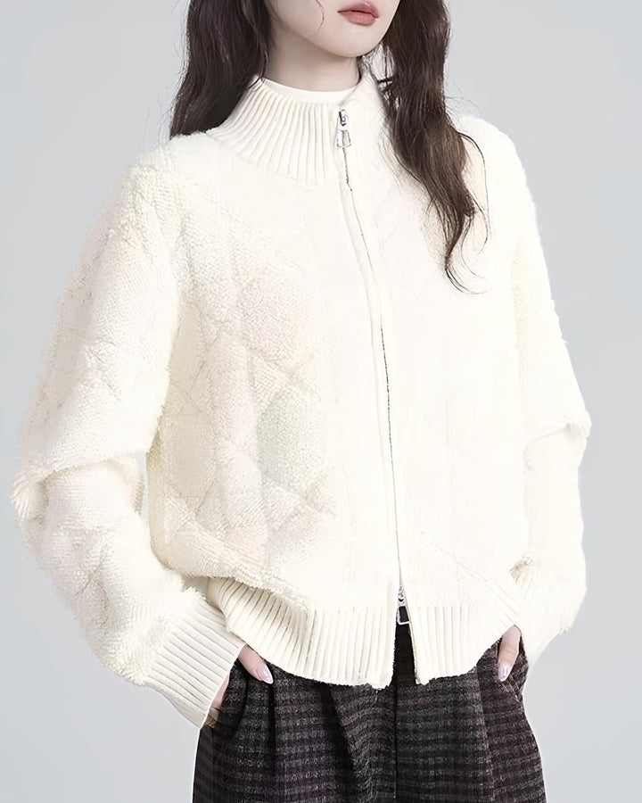 もこふわキルティング風ニットブルゾン Mc 631