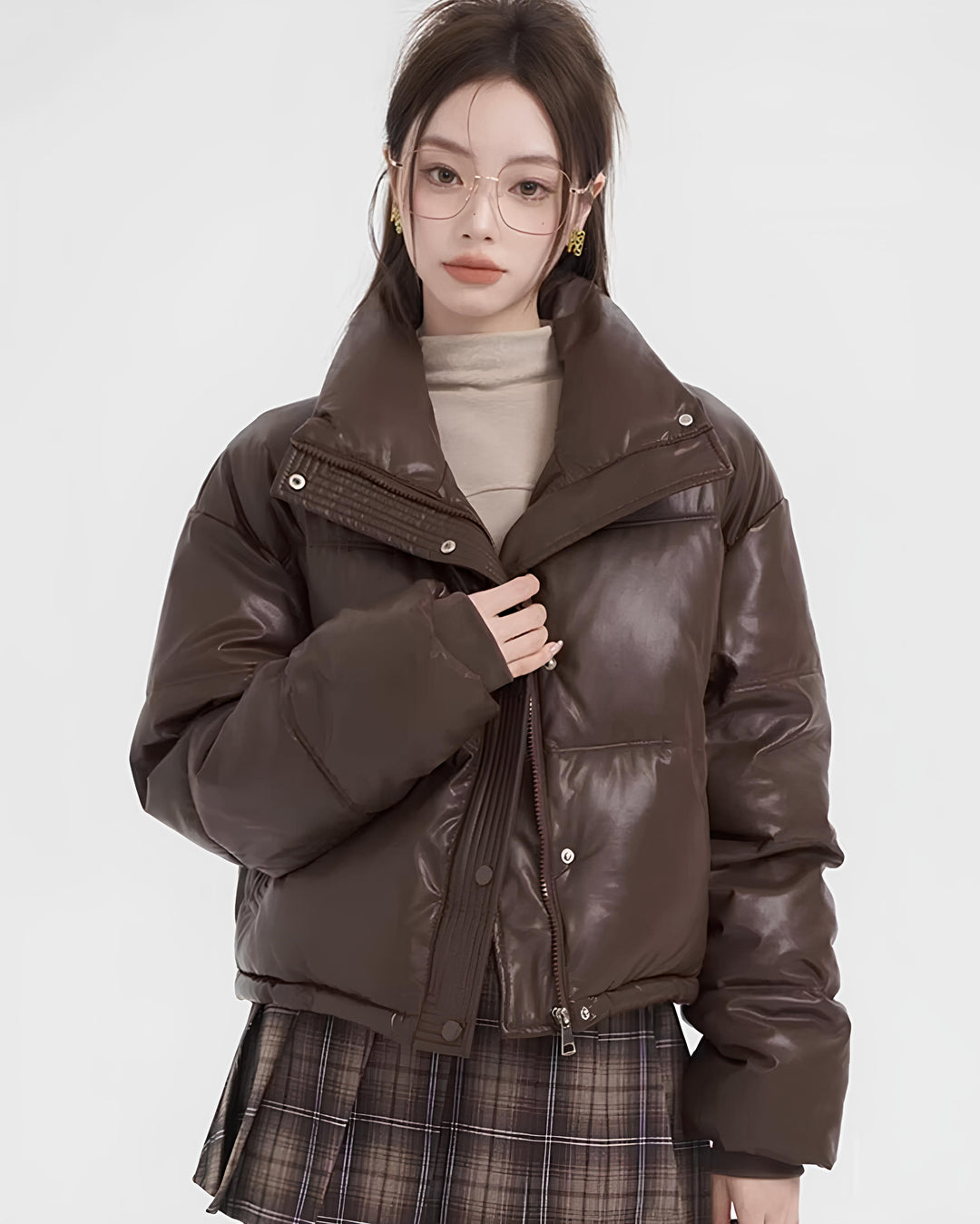 レザーブラウンショートダウンジャケット Mc 634
