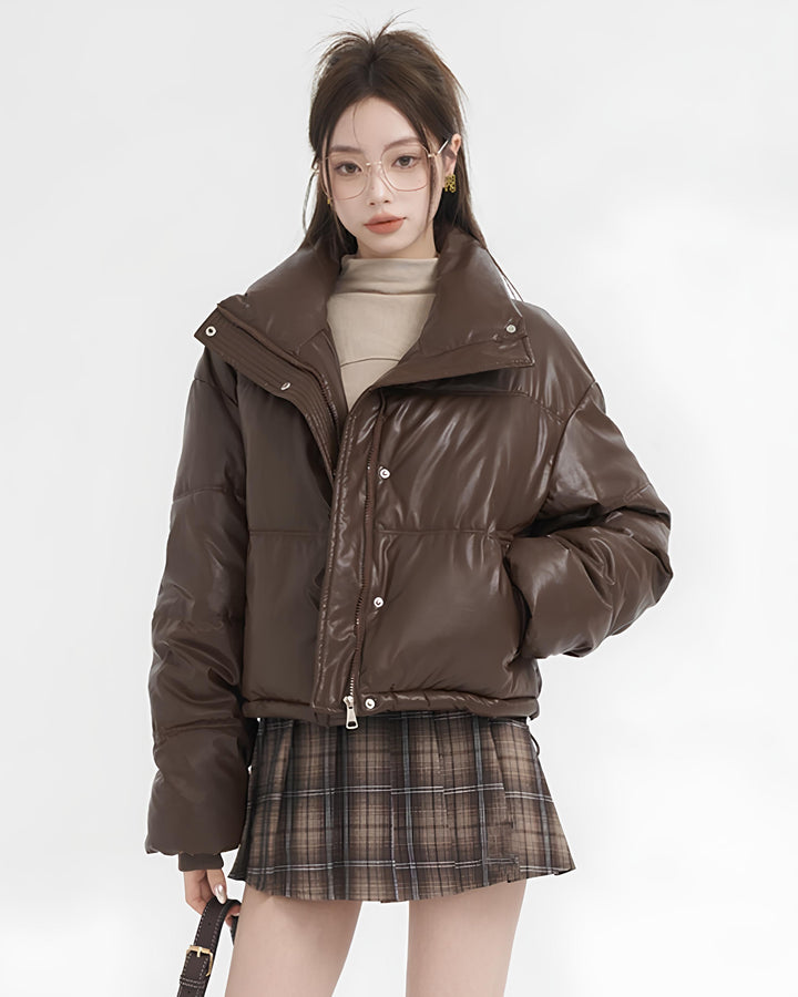 レザーブラウンショートダウンジャケット Mc 634