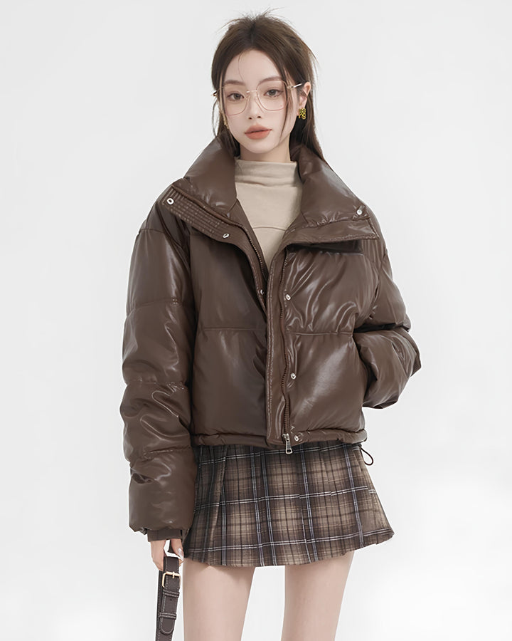 レザーブラウンショートダウンジャケット Mc 634