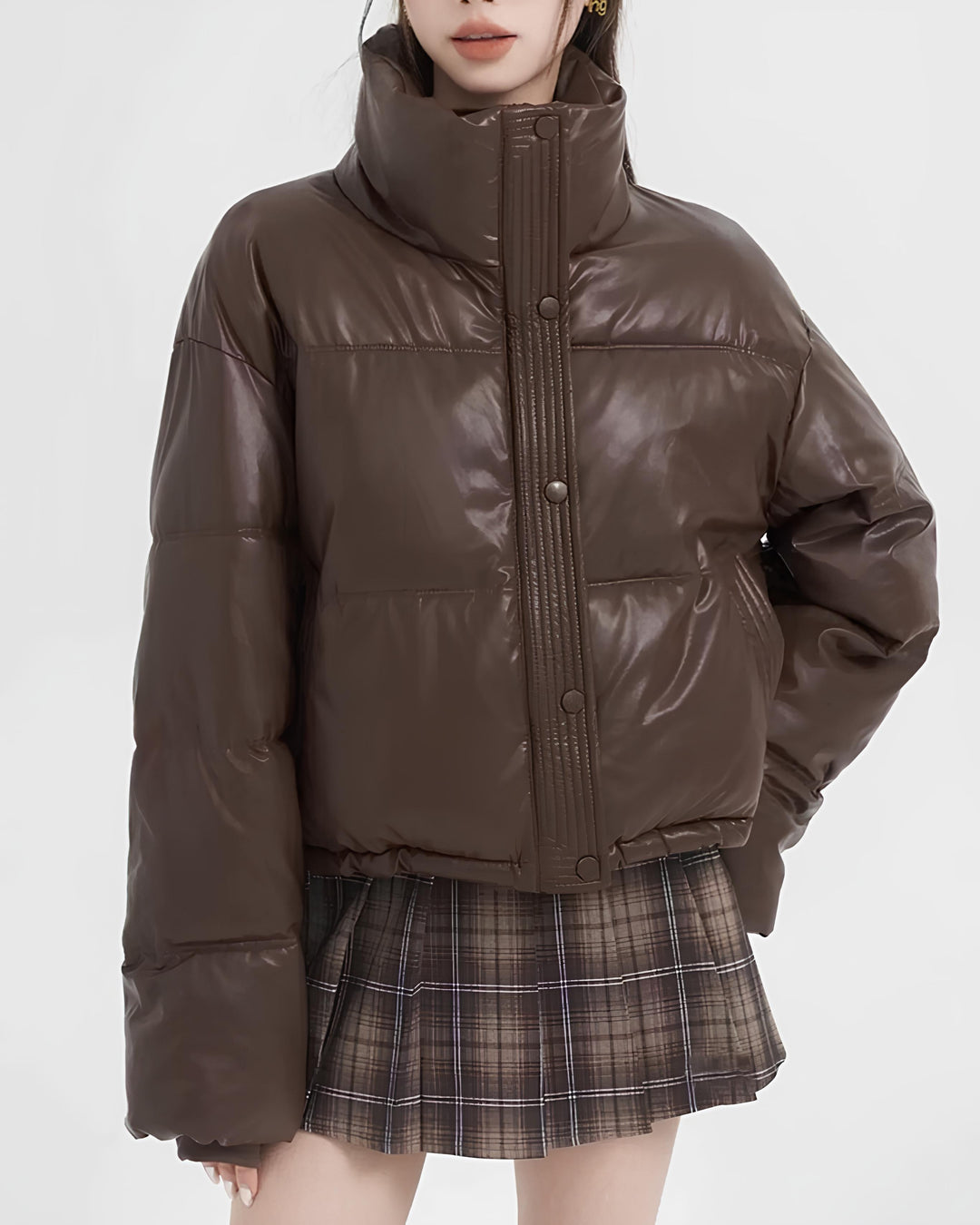 レザーブラウンショートダウンジャケット Mc 634