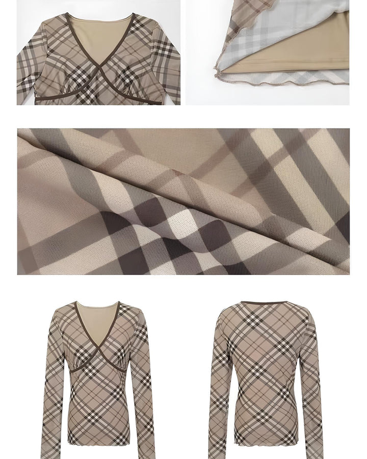 チェックアシメスリムトップス　Mc 642