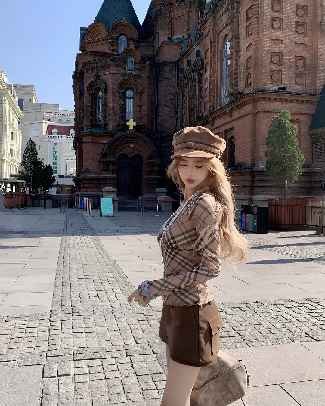 チェックアシメスリムトップス　Mc 642