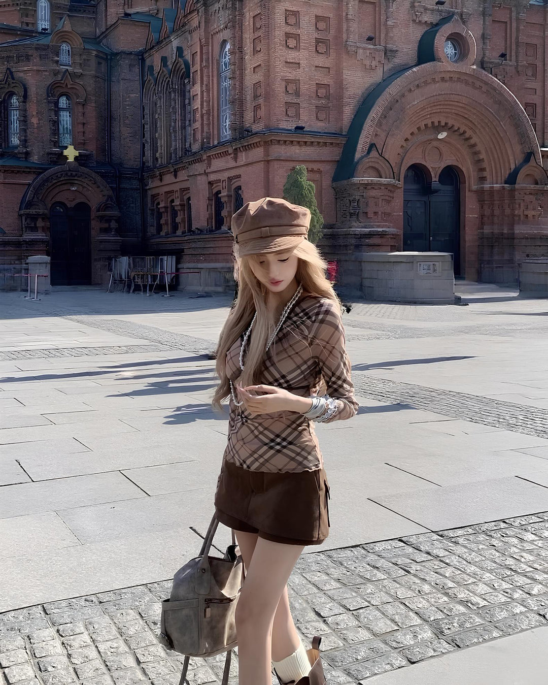 チェックアシメスリムトップス　Mc 642