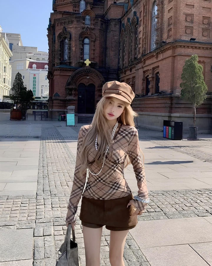 チェックアシメスリムトップス　Mc 642